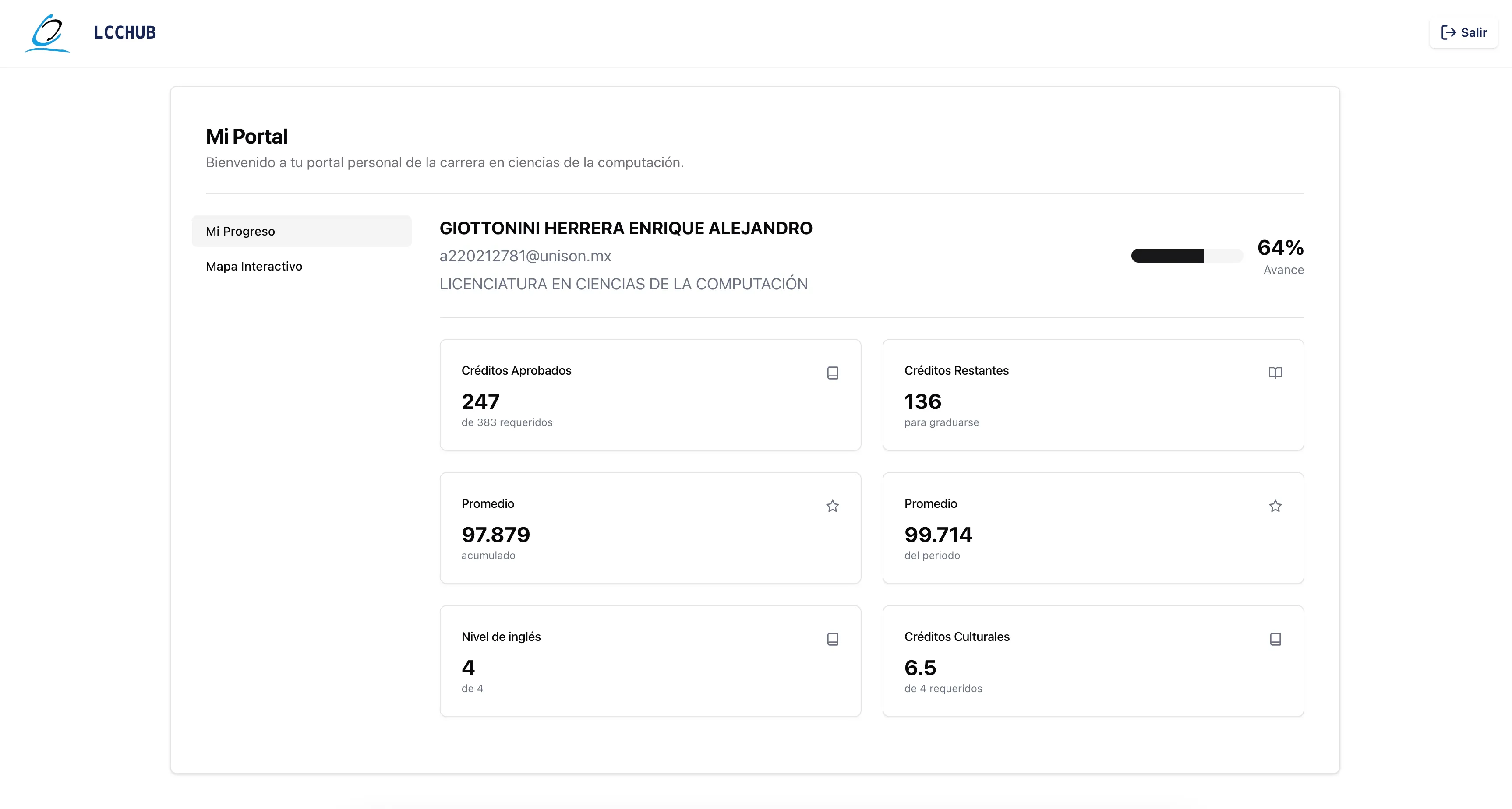 Screenshot de sección de progreso