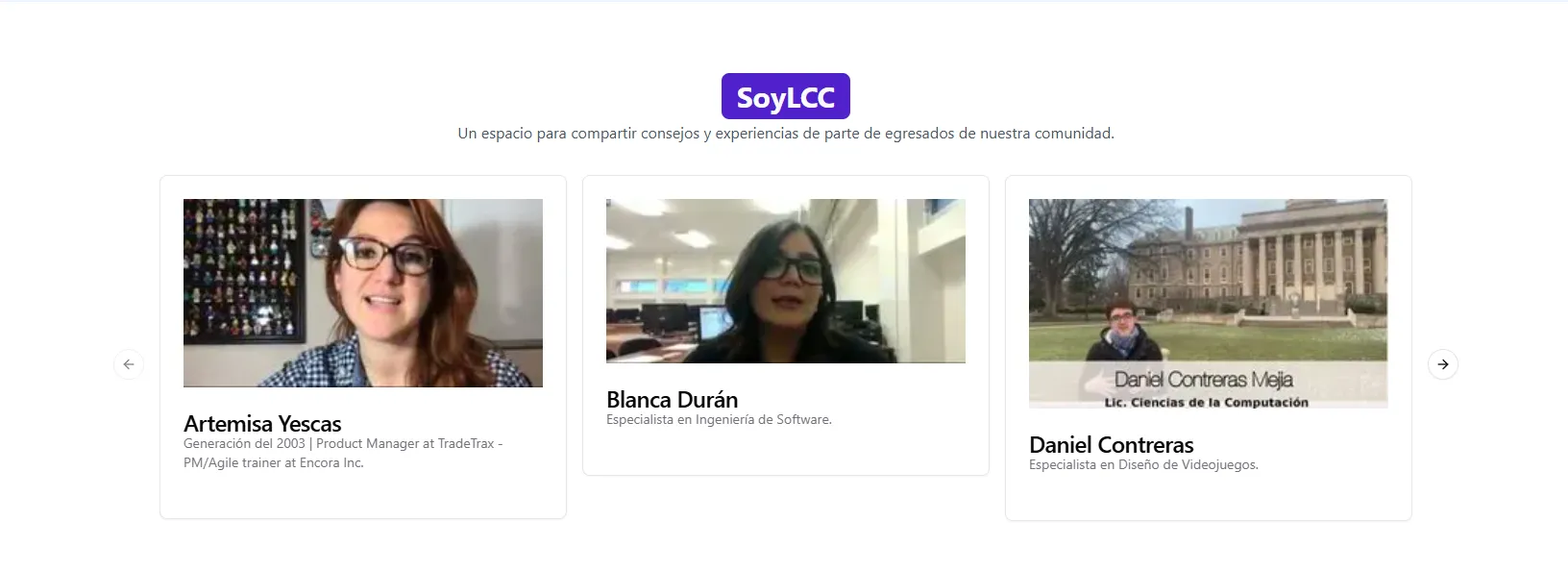 Screenshot de la sección de soy lcc